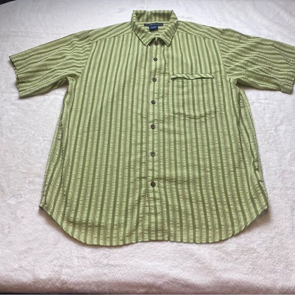 Exofficio Green Striped Short Sleeve Button Down Shirt Size Large - Picture 1 of 12